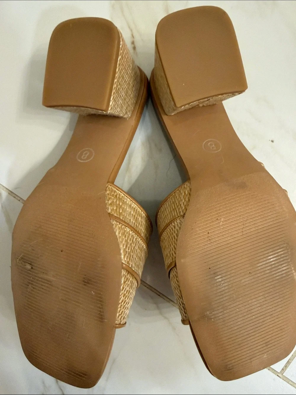 a new day Tan Raffia Block Heel Slide Sandals with Jewel Buckle